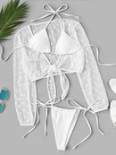 Self<b style="color:White;"><font size="1"> -</font></b>Tie Bikini Set & Mesh Cover Up 3pack