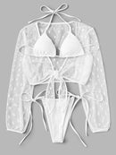 Self<b style="color:White;"><font size="1"> -</font></b>Tie Bikini Set & Mesh Cover Up 3pack