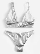 Metallic<b style="color:White;"><font size="1"> -</font></b>Asymmetrical<b style="color:White;"><font size="1"> -</font></b>Top With Hipster Bikini Set