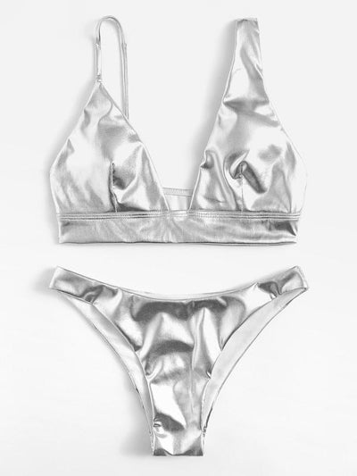 Metallic<b style="color:White;"><font size="1"> -</font></b>Asymmetrical<b style="color:White;"><font size="1"> -</font></b>Top With Hipster Bikini Set