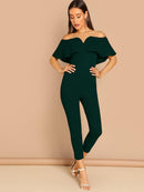 Flounce<b style="color:White;"><font size="1"> -</font></b>Foldover<b style="color:White;"><font size="1"> -</font></b>Front Off Shoulder Skinny Jumpsuit