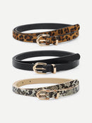 Mix<b style="color:White;"><font size="1"> -</font></b>Pattern<b style="color:White;"><font size="1"> -</font></b>Metal Buckle Skinny Belt 3pack