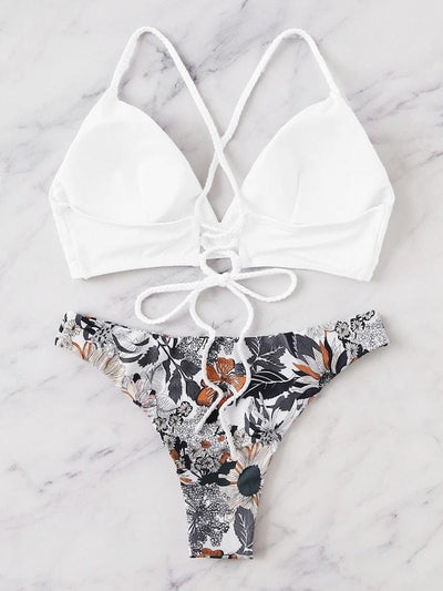 Random<b style="color:White;"><font size="1"> -</font></b>Floral<b style="color:White;"><font size="1"> -</font></b>Braided Strap Crisscross Bikini Set