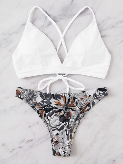 Random<b style="color:White;"><font size="1"> -</font></b>Floral<b style="color:White;"><font size="1"> -</font></b>Braided Strap Crisscross Bikini Set