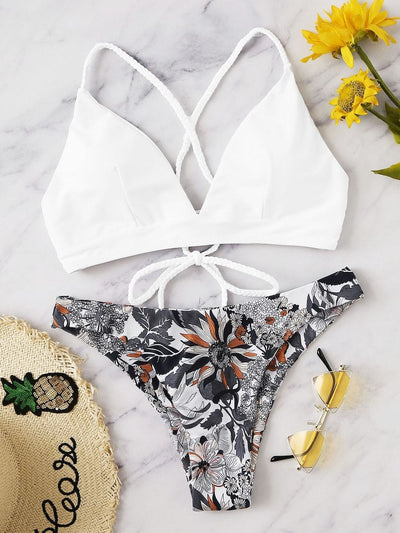 Random<b style="color:White;"><font size="1"> -</font></b>Floral<b style="color:White;"><font size="1"> -</font></b>Braided Strap Crisscross Bikini Set