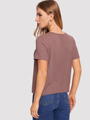 Button<b style="color:White;"><font size="1"> -</font></b>Front<b style="color:White;"><font size="1"> -</font></b>Knot Hem Waffle Knit Tee