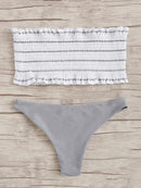 Striped<b style="color:White;"><font size="1"> -</font></b>Smocked<b style="color:White;"><font size="1"> -</font></b>Bandeau With Hipster Bikini Set