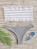 Striped<b style="color:White;"><font size="1"> -</font></b>Smocked<b style="color:White;"><font size="1"> -</font></b>Bandeau With Hipster Bikini Set