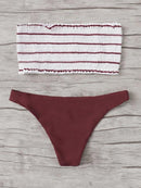 Striped<b style="color:White;"><font size="1"> -</font></b>Smocked<b style="color:White;"><font size="1"> -</font></b>Bandeau With Hipster Bikini Set