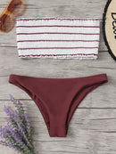 Striped<b style="color:White;"><font size="1"> -</font></b>Smocked<b style="color:White;"><font size="1"> -</font></b>Bandeau With Hipster Bikini Set