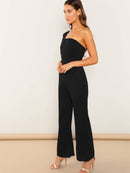 Asymmetrical<b style="color:White;"><font size="1"> -</font></b>Neck Solid Textured Jumpsuit