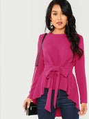 Self<b style="color:White;"><font size="1"> -</font></b>Belted Asymmetrical Hem Top