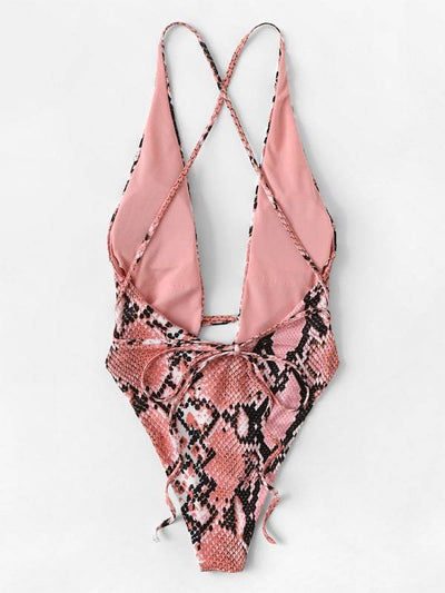 Snakeskin Print<b style="color:White;"><font size="1"> -</font></b>Criss Cross One Piece Swimsuit