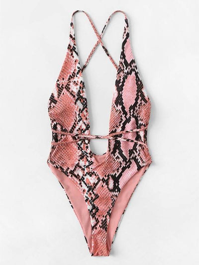 Snakeskin Print<b style="color:White;"><font size="1"> -</font></b>Criss Cross One Piece Swimsuit