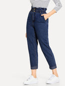 Rolled<b style="color:White;"><font size="1"> -</font></b>Hem<b style="color:White;"><font size="1"> -</font></b>Frill High Waist Jeans