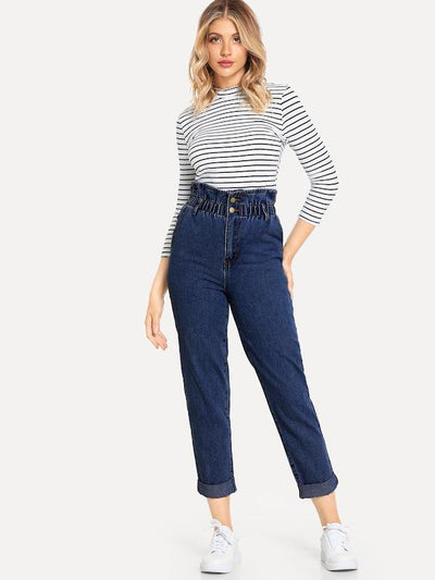 Rolled<b style="color:White;"><font size="1"> -</font></b>Hem<b style="color:White;"><font size="1"> -</font></b>Frill High Waist Jeans