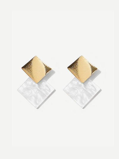 Two<b style="color:White;"><font size="1"> -</font></b>Tone<b style="color:White;"><font size="1"> -</font></b>Square Stud Earrings 1pair