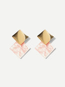 Two<b style="color:White;"><font size="1"> -</font></b>Tone<b style="color:White;"><font size="1"> -</font></b>Square Stud Earrings 1pair