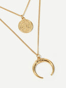 Moon<b style="color:White;"><font size="1"> -</font></b>&<b style="color:White;"><font size="1"> -</font></b>Round Pendant Layered Necklace 1pc