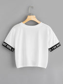 Letter<b style="color:White;"><font size="1"> -</font></b>Tape<b style="color:White;"><font size="1"> -</font></b>Twist Front Crop Tee