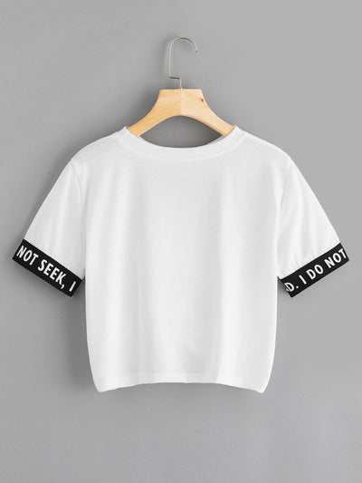 Letter<b style="color:White;"><font size="1"> -</font></b>Tape<b style="color:White;"><font size="1"> -</font></b>Twist Front Crop Tee