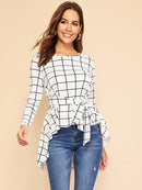 Self<b style="color:White;"><font size="1"> -</font></b>Belted<b style="color:White;"><font size="1"> -</font></b>Asymmetrical Hem Grid Top