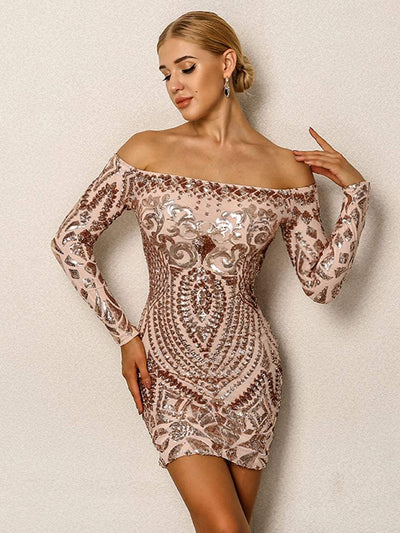 Sequin<b style="color:White;"><font size="1"> -</font></b>Cluster<b style="color:White;"><font size="1"> -</font></b>Off Shoulder Bodycon Dress