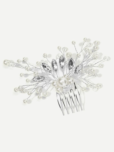 Faux<b style="color:White;"><font size="1"> -</font></b>Pearl<b style="color:White;"><font size="1"> -</font></b>& Rhinestone Decor Hair Comb