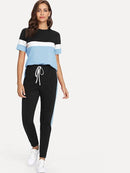 Color-block<b style="color:White;"><font size="1"> -</font></b>Tee<b style="color:White;"><font size="1"> -</font></b>& Drawstring Waist Pants Set