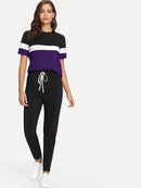 Color-block<b style="color:White;"><font size="1"> -</font></b>Tee<b style="color:White;"><font size="1"> -</font></b>& Drawstring Waist Pants Set