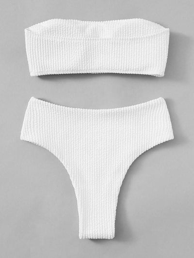 Ribbed<b style="color:White;"><font size="1"> -</font></b>Bandeau<b style="color:White;"><font size="1"> -</font></b>Top<b style="color:White;"><font size="1"> -</font></b>and High Waist Panty Bikini Set