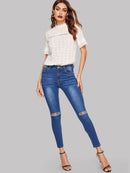 Schiffy<b style="color:White;"><font size="1"> -</font></b>Eyelet<b style="color:White;"><font size="1"> -</font></b>Scallop Mock Neck Top