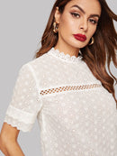 Schiffy<b style="color:White;"><font size="1"> -</font></b>Eyelet<b style="color:White;"><font size="1"> -</font></b>Scallop Mock Neck Top