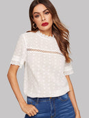 Schiffy<b style="color:White;"><font size="1"> -</font></b>Eyelet<b style="color:White;"><font size="1"> -</font></b>Scallop Mock Neck Top