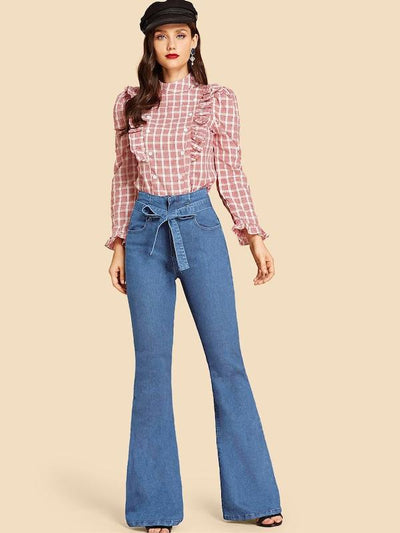 Tie<b style="color:White;"><font size="1"> -</font></b>Waist Flare Leg Jeans