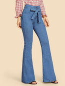 Tie<b style="color:White;"><font size="1"> -</font></b>Waist Flare Leg Jeans