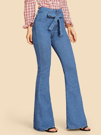 Tie<b style="color:White;"><font size="1"> -</font></b>Waist Flare Leg Jeans