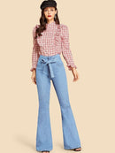 Tie<b style="color:White;"><font size="1"> -</font></b>Waist Flare Leg Jeans