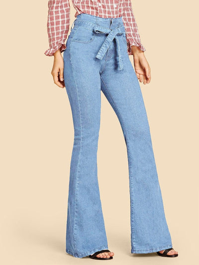 Tie<b style="color:White;"><font size="1"> -</font></b>Waist Flare Leg Jeans