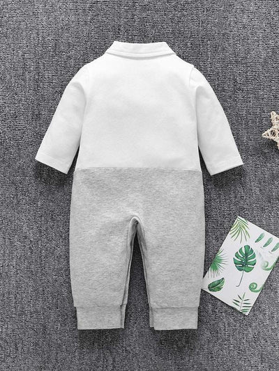 Baby<b style="color:White;"><font size="1"> -</font></b>Striped Tape Bow Popper Front Jumpsuit