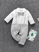 Baby<b style="color:White;"><font size="1"> -</font></b>Striped Tape Bow Popper Front Jumpsuit