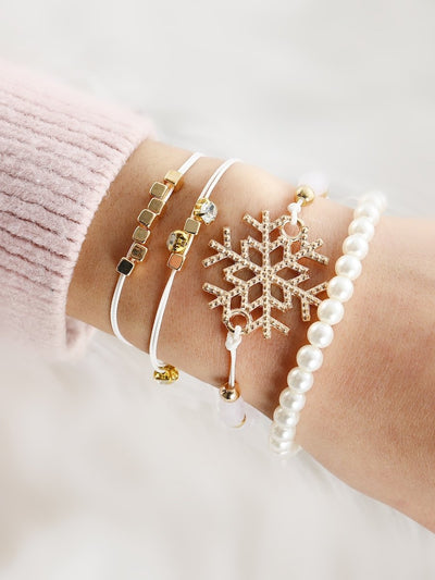 Snowflake &<b style="color:White;"><font size="1"> -</font></b>Faux Pearl Beaded Bracelet 4pcs