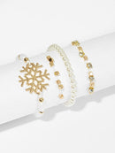 Snowflake &<b style="color:White;"><font size="1"> -</font></b>Faux Pearl Beaded Bracelet 4pcs