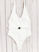 Ribbed<b style="color:White;"><font size="1"> -</font></b>Belted<b style="color:White;"><font size="1"> -</font></b>Low Back One Piece Swim