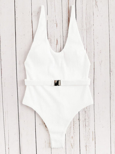 Ribbed<b style="color:White;"><font size="1"> -</font></b>Belted<b style="color:White;"><font size="1"> -</font></b>Low Back One Piece Swim