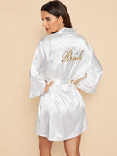 Letter<b style="color:White;"><font size="1"> -</font></b>Embroidered<b style="color:White;"><font size="1"> -</font></b>Self Belted Satin Bride Robe