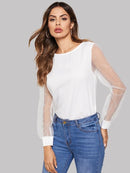 Pearl<b style="color:White;"><font size="1"> -</font></b>Beaded<b style="color:White;"><font size="1"> -</font></b>Sheer Mesh Sleeve Top