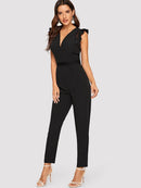 Circle<b style="color:White;"><font size="1"> -</font></b>Lace<b style="color:White;"><font size="1"> -</font></b>Insert Ruffle Shoulder Tailored Jumpsuit