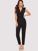 Circle<b style="color:White;"><font size="1"> -</font></b>Lace<b style="color:White;"><font size="1"> -</font></b>Insert Ruffle Shoulder Tailored Jumpsuit