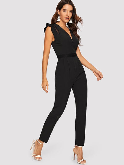 Circle<b style="color:White;"><font size="1"> -</font></b>Lace<b style="color:White;"><font size="1"> -</font></b>Insert Ruffle Shoulder Tailored Jumpsuit